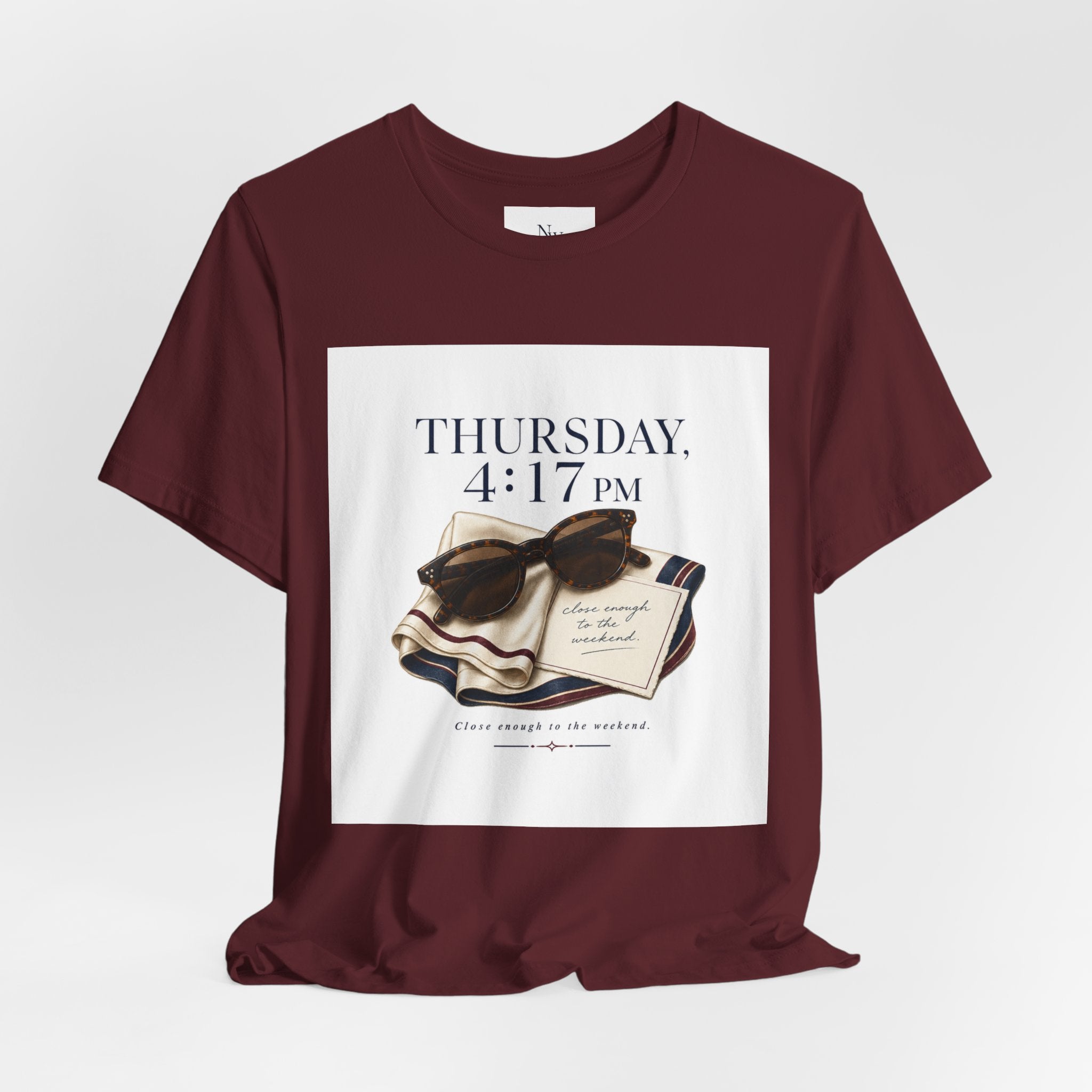 Her Weekend Starts Thursday Tee — 'Thursday, 4:17 PM' Coastal Vintage Graphic Shirt