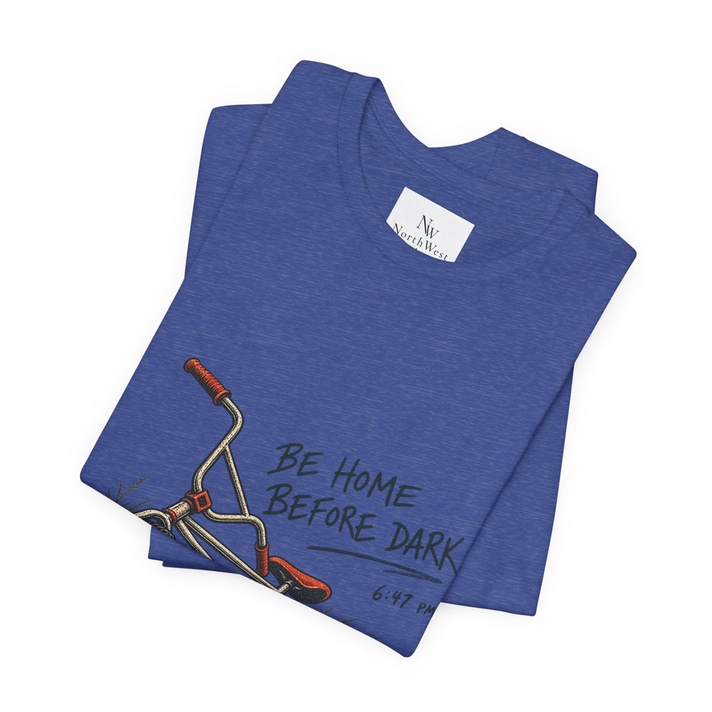 Be Home Before Dark T-Shirt — Vintage Kids Bike & Sunset Graphic Tee