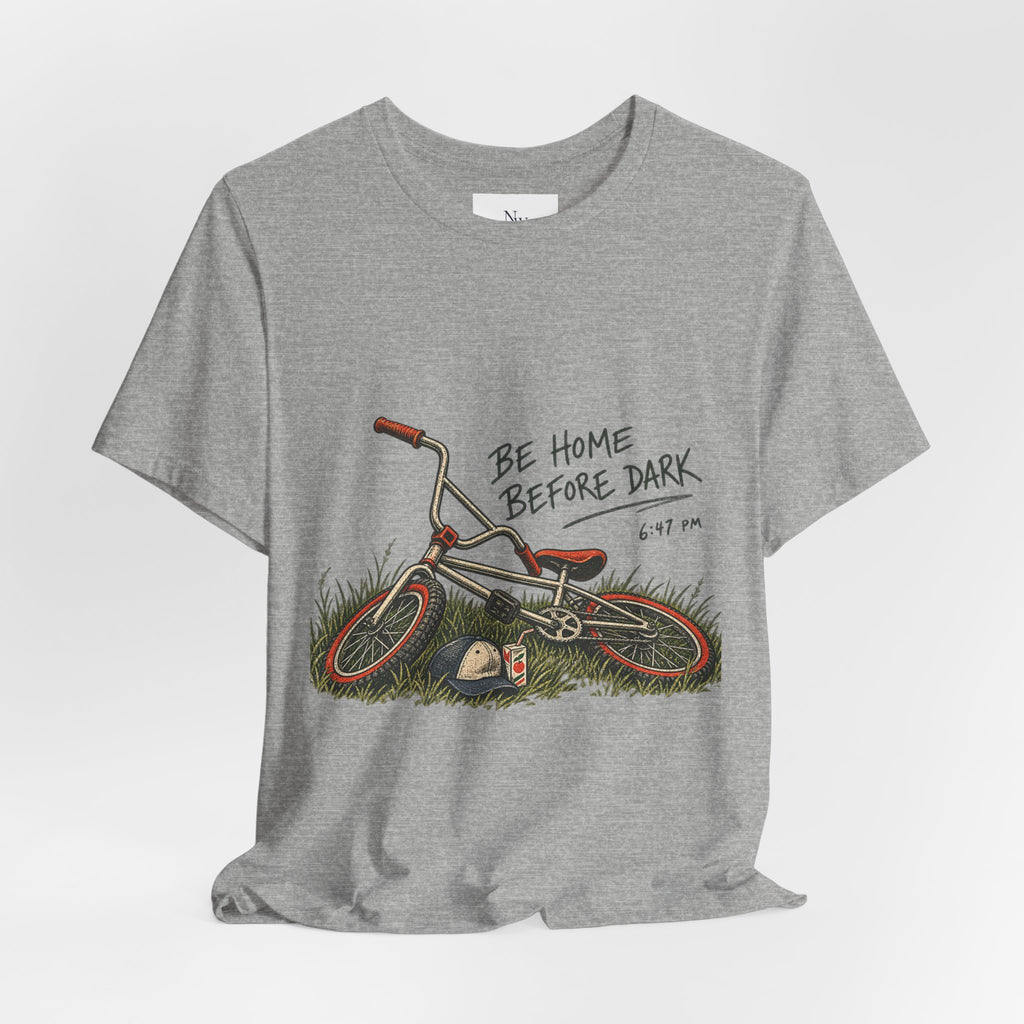 Be Home Before Dark T-Shirt — Vintage Kids Bike & Sunset Graphic Tee