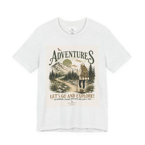 Adventures Hiking T-Shirt — "Let's Go and Explore" Vintage Outdoor Graphic Tee