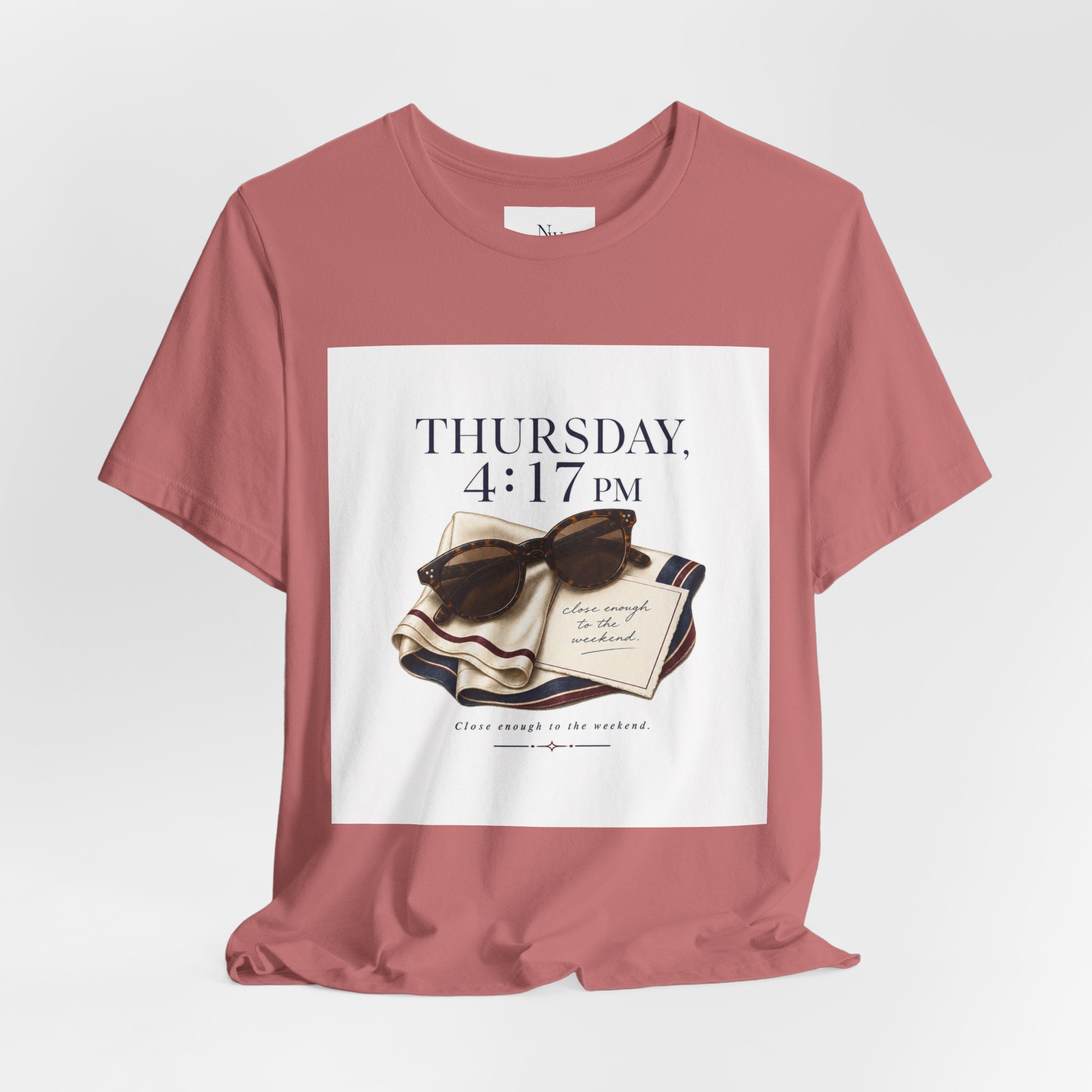 Her Weekend Starts Thursday Tee — 'Thursday, 4:17 PM' Coastal Vintage Graphic Shirt