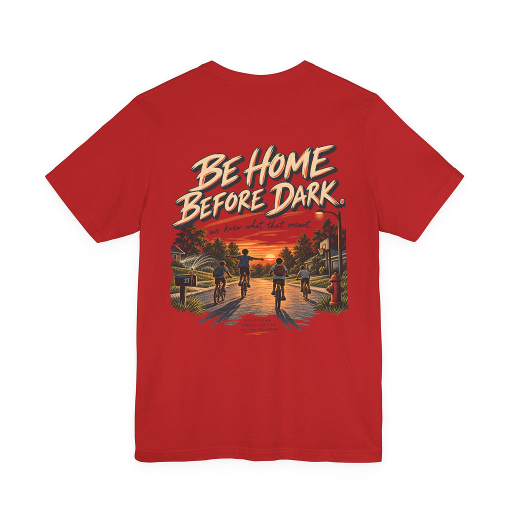 Be Home Before Dark T-Shirt — Vintage Kids Bike & Sunset Graphic Tee