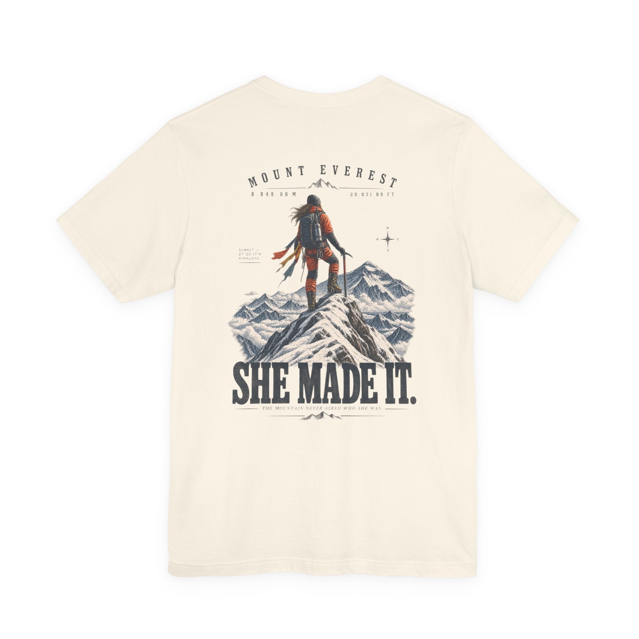 Everest Climber Tee — "She Made It" Mountain Summit Shirt (8848.86m)
