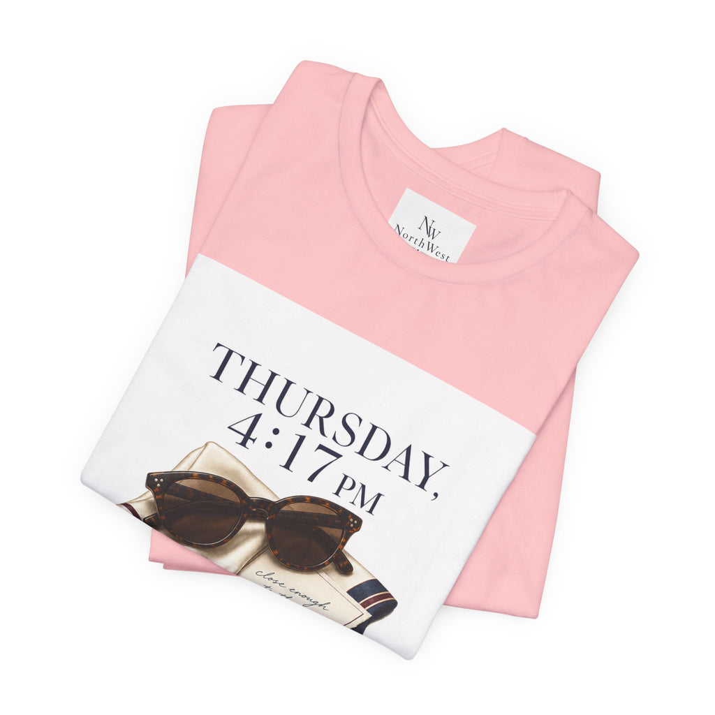 Her Weekend Starts Thursday Tee — 'Thursday, 4:17 PM' Coastal Vintage Graphic Shirt