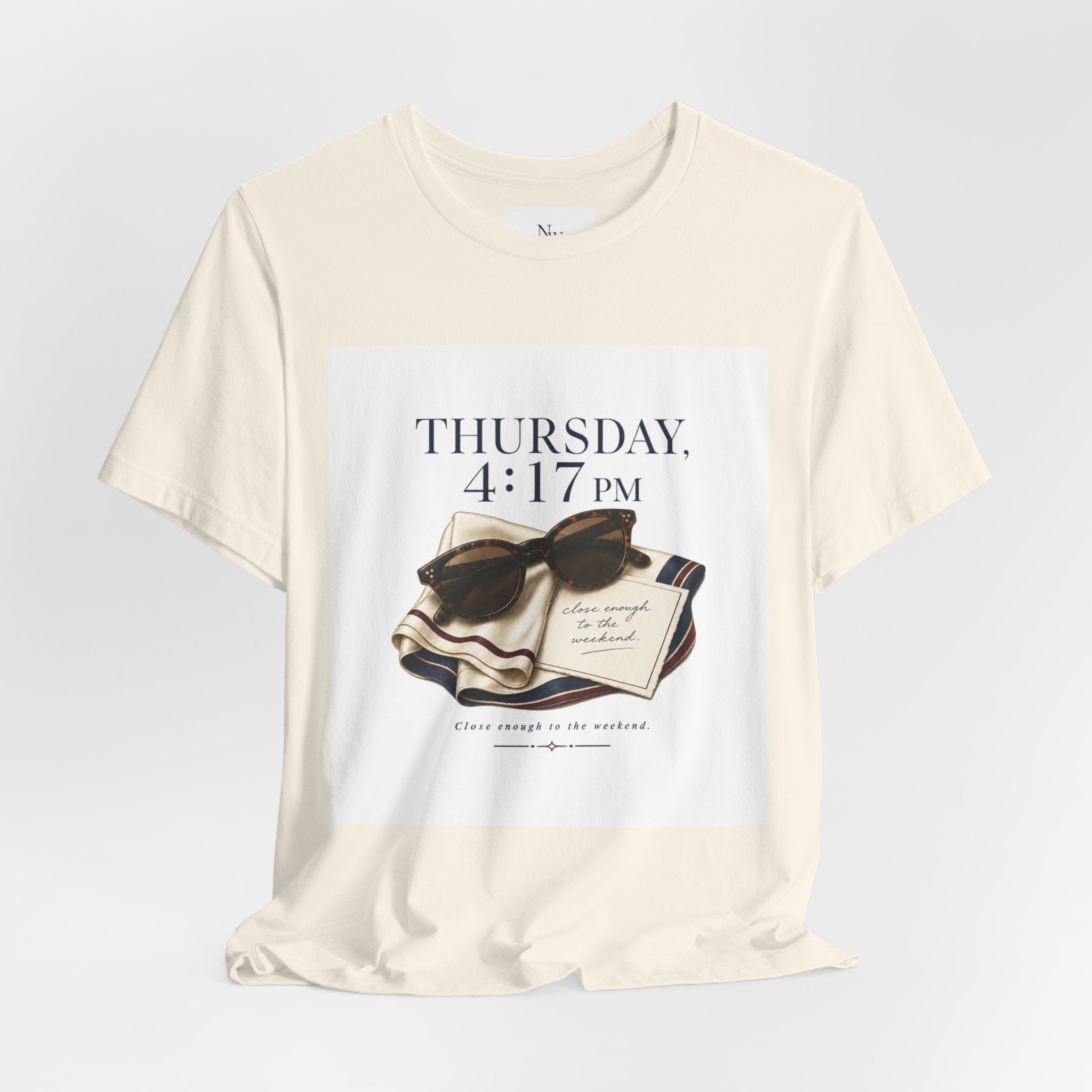 Her Weekend Starts Thursday Tee — 'Thursday, 4:17 PM' Coastal Vintage Graphic Shirt