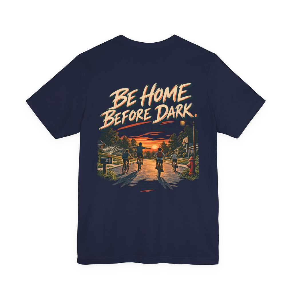 Be Home Before Dark T-Shirt — Vintage Kids Bike & Sunset Graphic Tee
