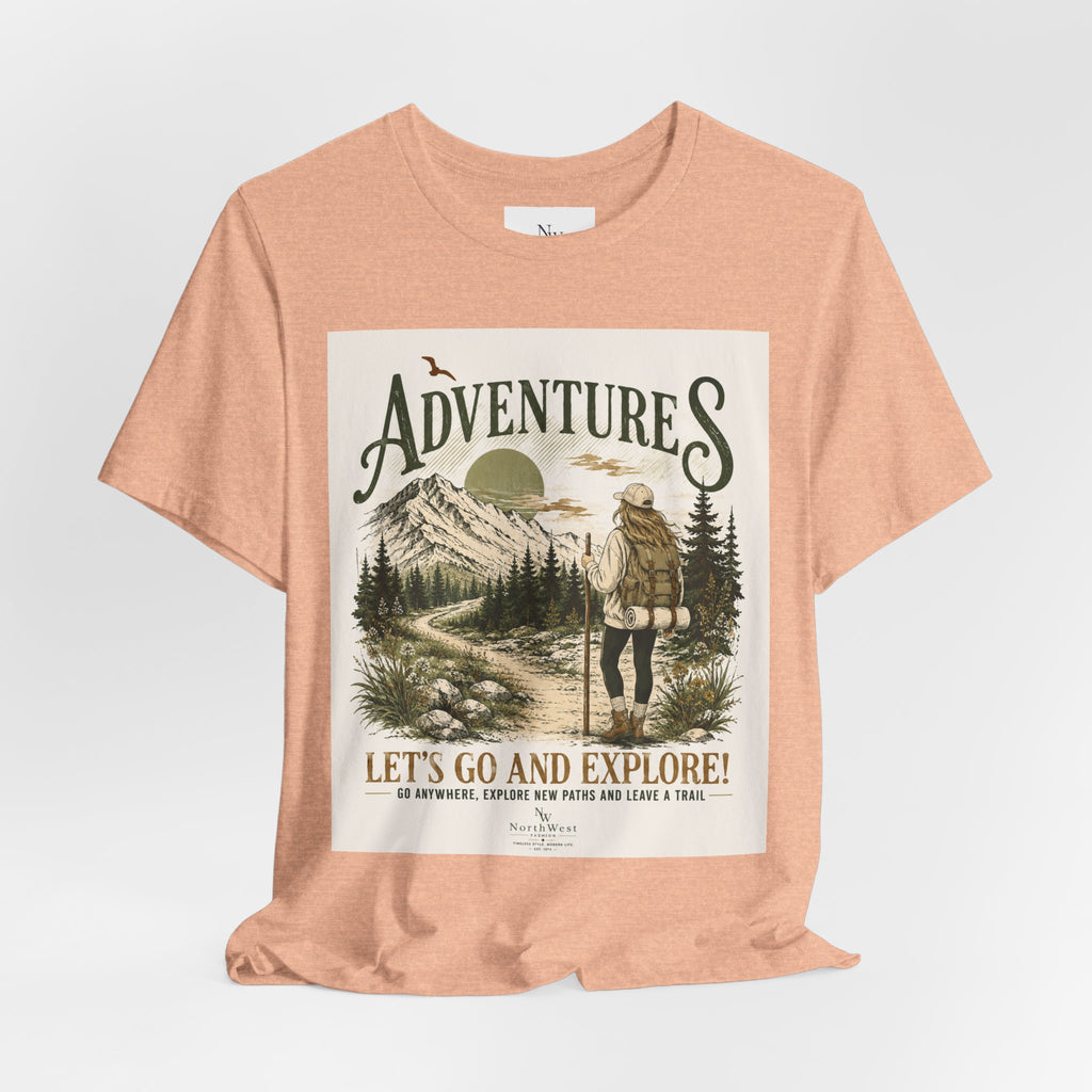 Adventures Hiking T-Shirt — "Let's Go and Explore" Vintage Outdoor Graphic Tee