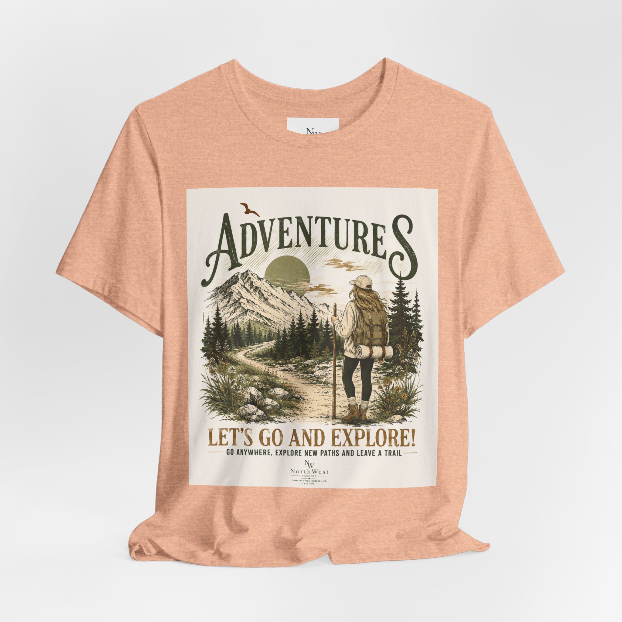 Adventures Hiking T-Shirt — "Let's Go and Explore" Vintage Outdoor Graphic Tee