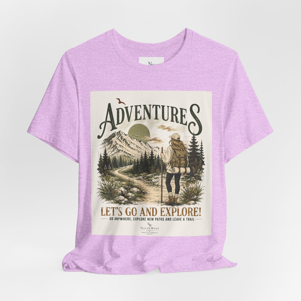 Adventures Hiking T-Shirt — "Let's Go and Explore" Vintage Outdoor Graphic Tee
