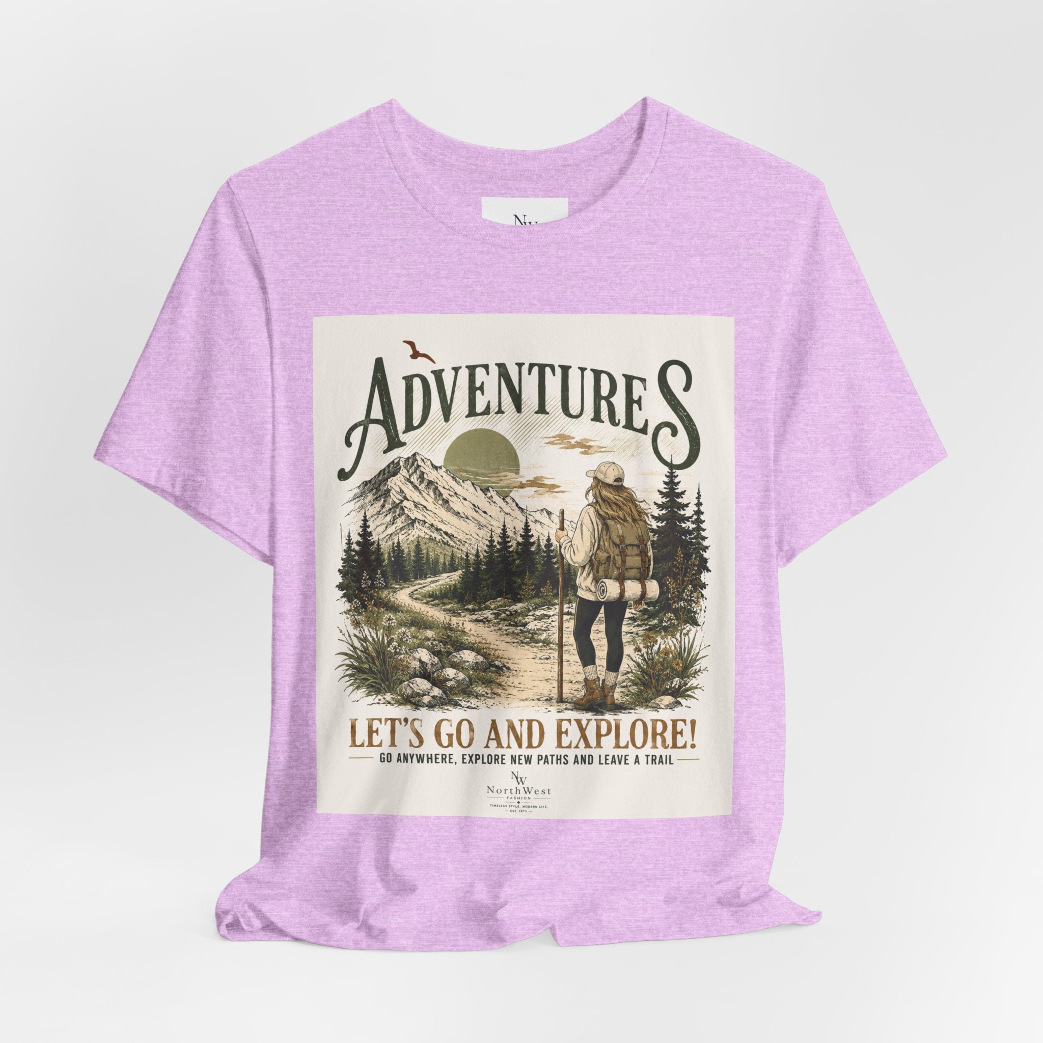 Adventures Hiking T-Shirt — "Let's Go and Explore" Vintage Outdoor Graphic Tee