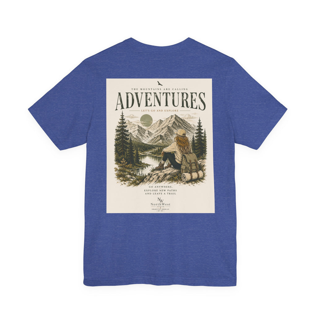 Adventures Hiking T-Shirt — "Let's Go and Explore" Vintage Outdoor Graphic Tee