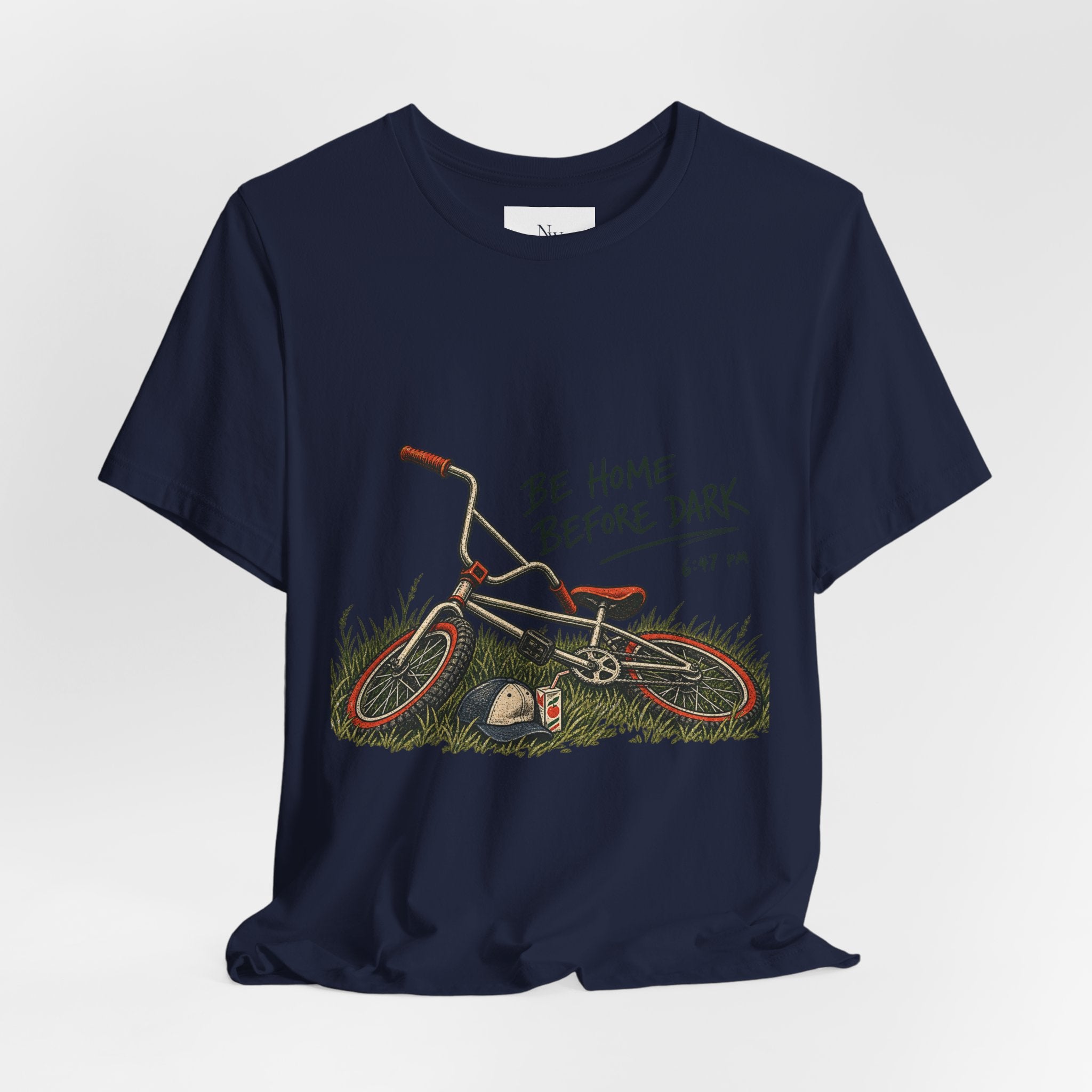 Be Home Before Dark T-Shirt — Vintage Kids Bike & Sunset Graphic Tee