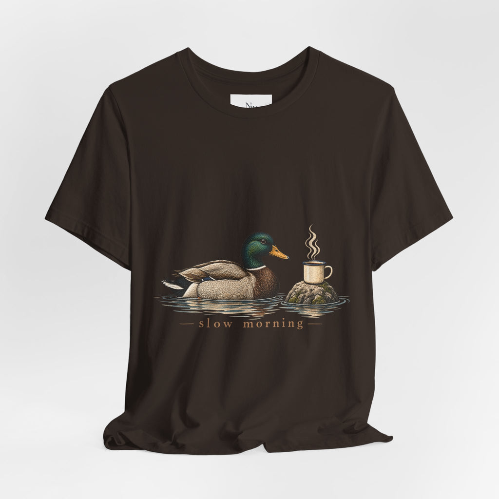 Slow Mornings Duck Tee — Cozy Cabin Nature Graphic T-Shirt