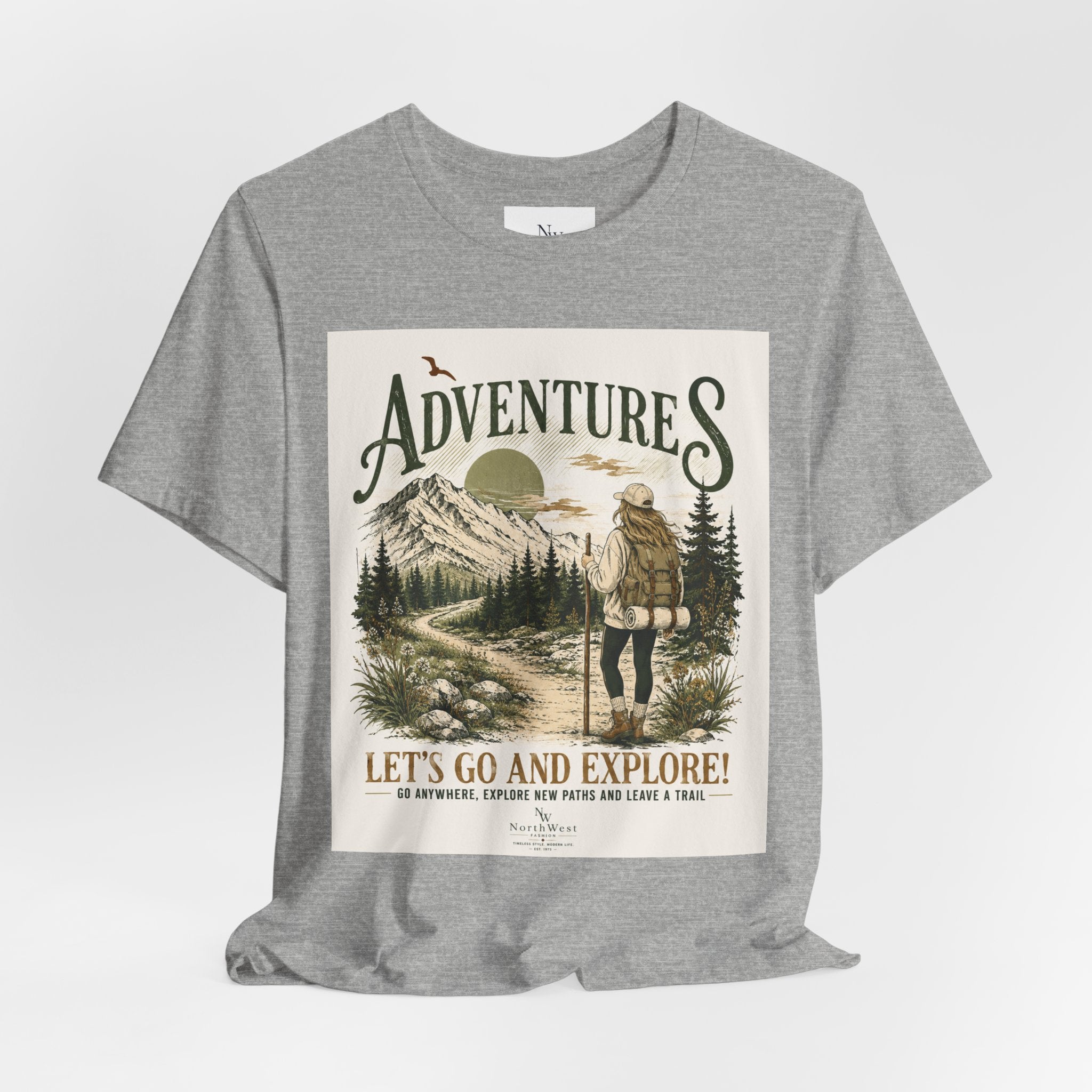 Adventures Hiking T-Shirt — "Let's Go and Explore" Vintage Outdoor Graphic Tee