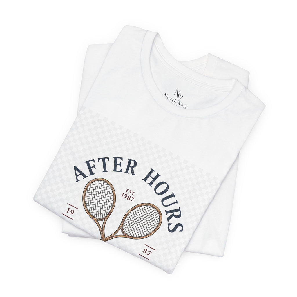 After Hours Racquet Club Tee — Vintage Tennis Graphic Short Sleeve Shirt