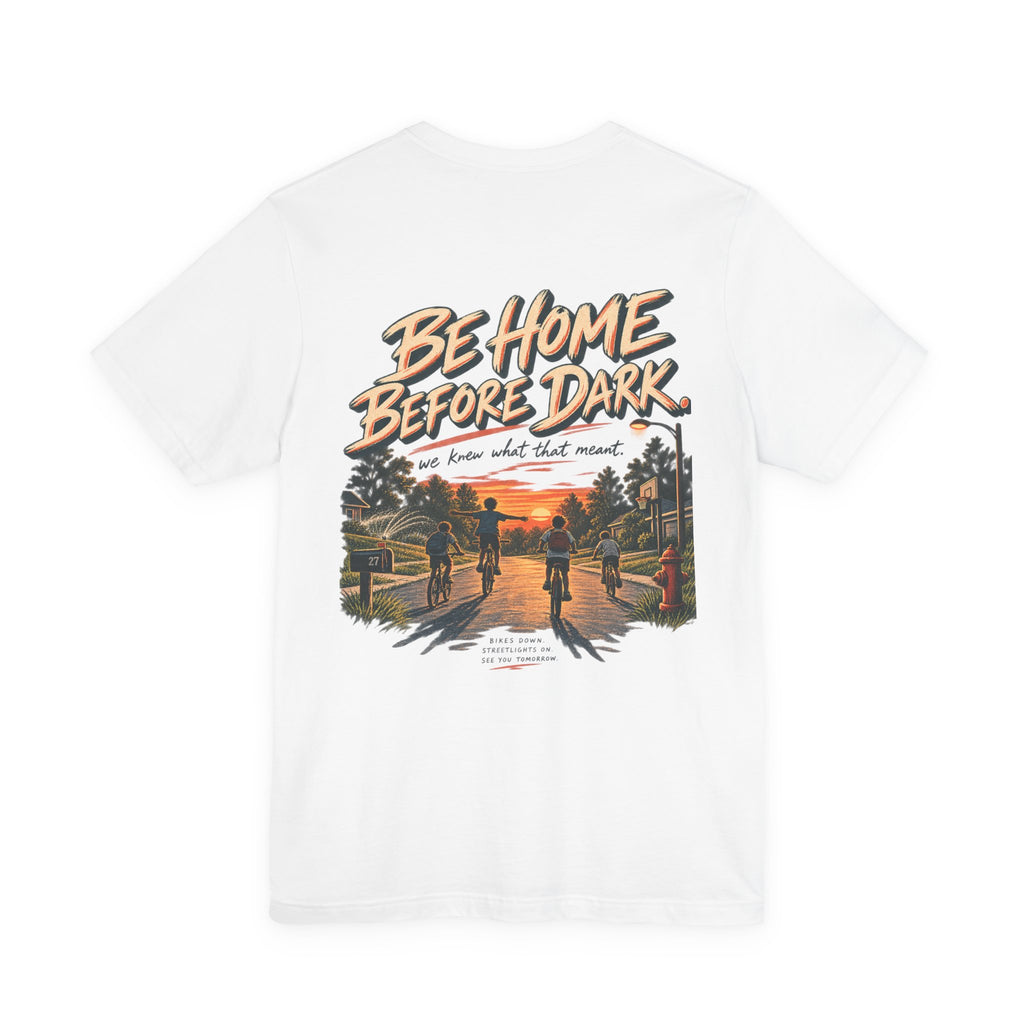 Be Home Before Dark T-Shirt — Vintage Kids Bike & Sunset Graphic Tee