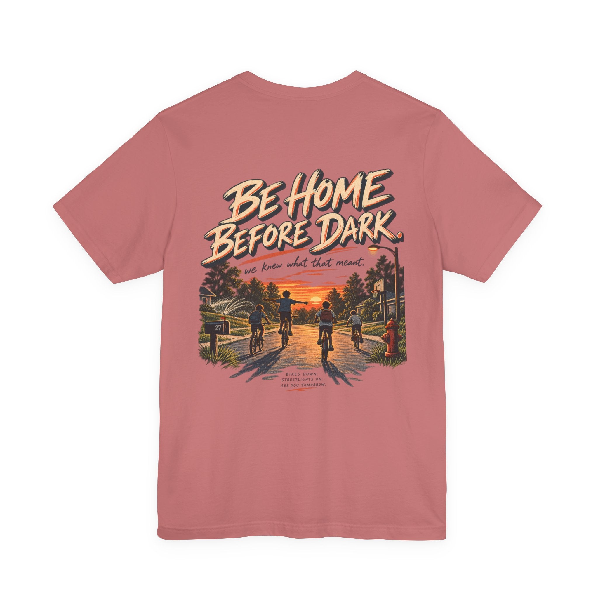 Be Home Before Dark T-Shirt — Vintage Kids Bike & Sunset Graphic Tee