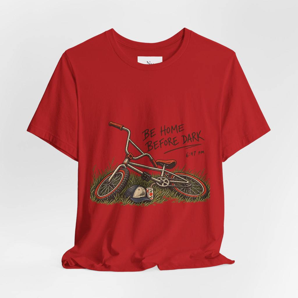 Be Home Before Dark T-Shirt — Vintage Kids Bike & Sunset Graphic Tee