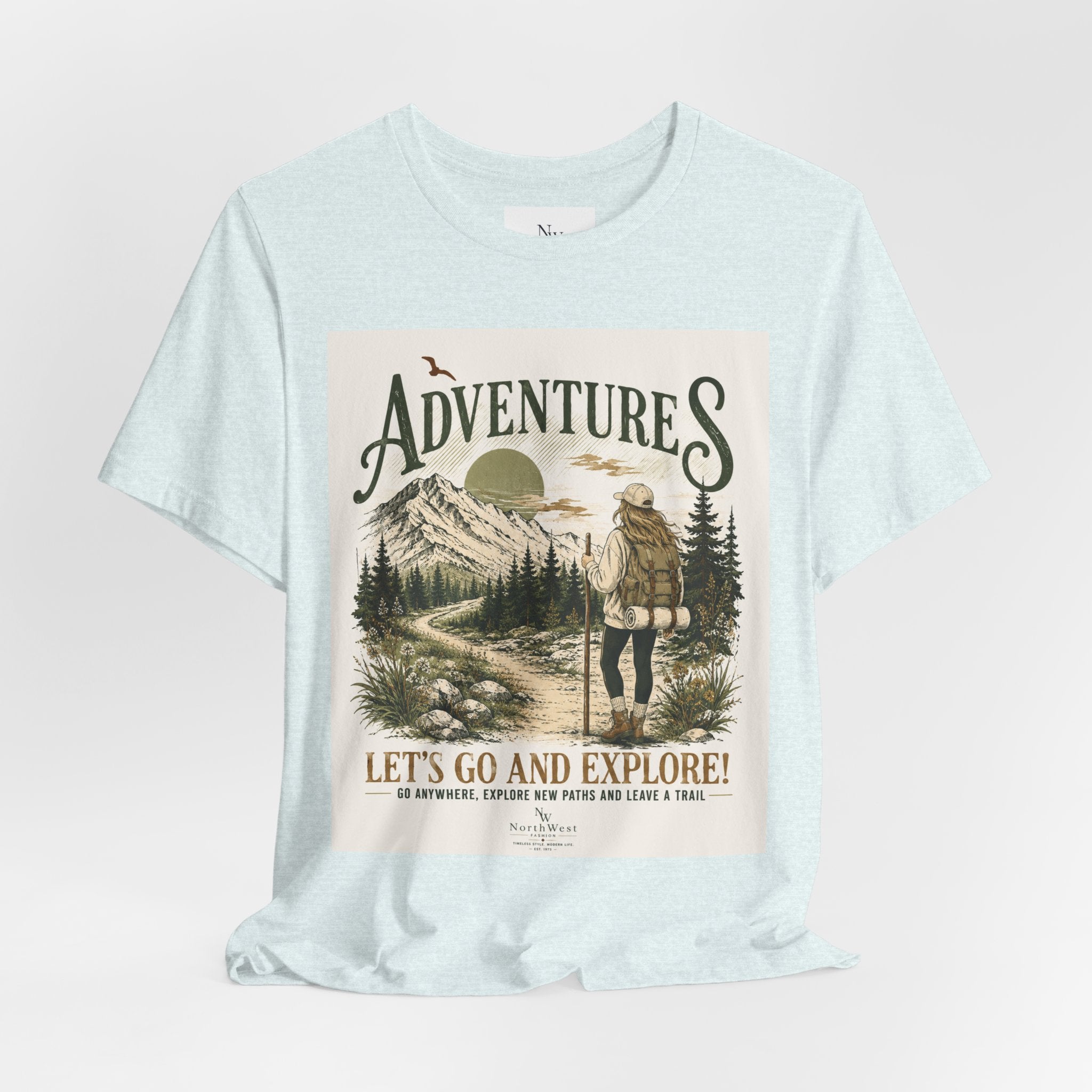 Adventures Hiking T-Shirt — "Let's Go and Explore" Vintage Outdoor Graphic Tee
