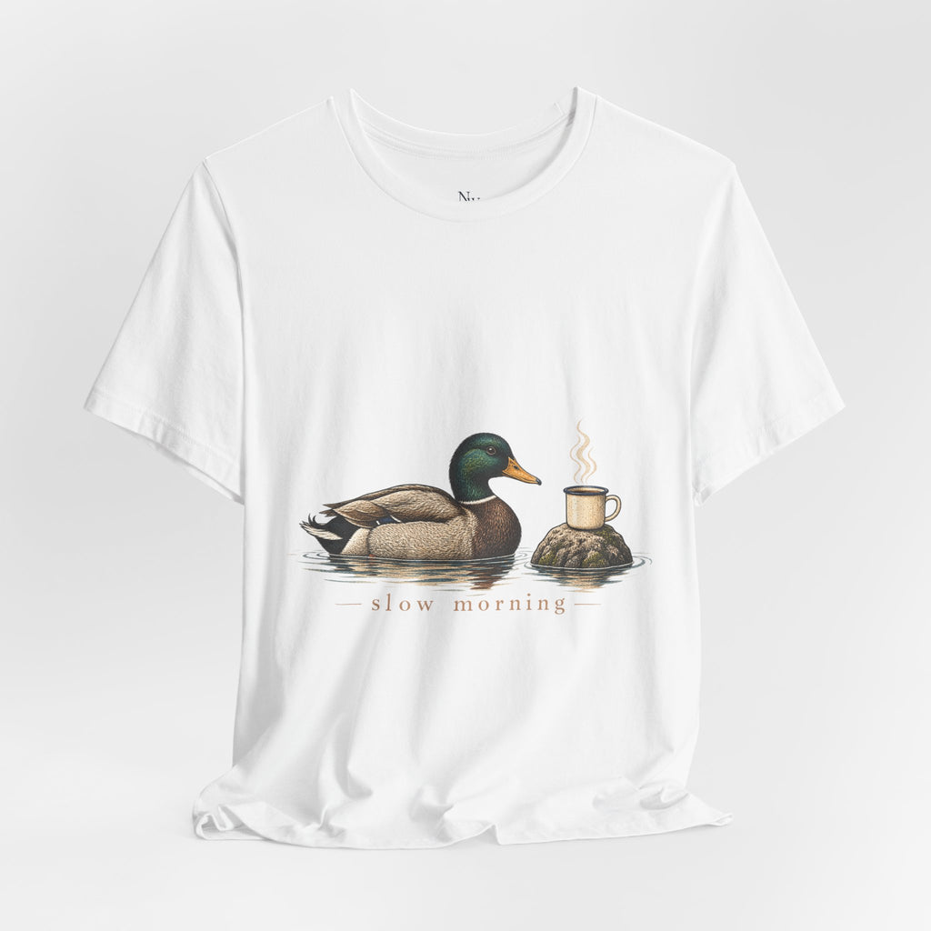 Slow Mornings Duck Tee — Cozy Cabin Nature Graphic T-Shirt