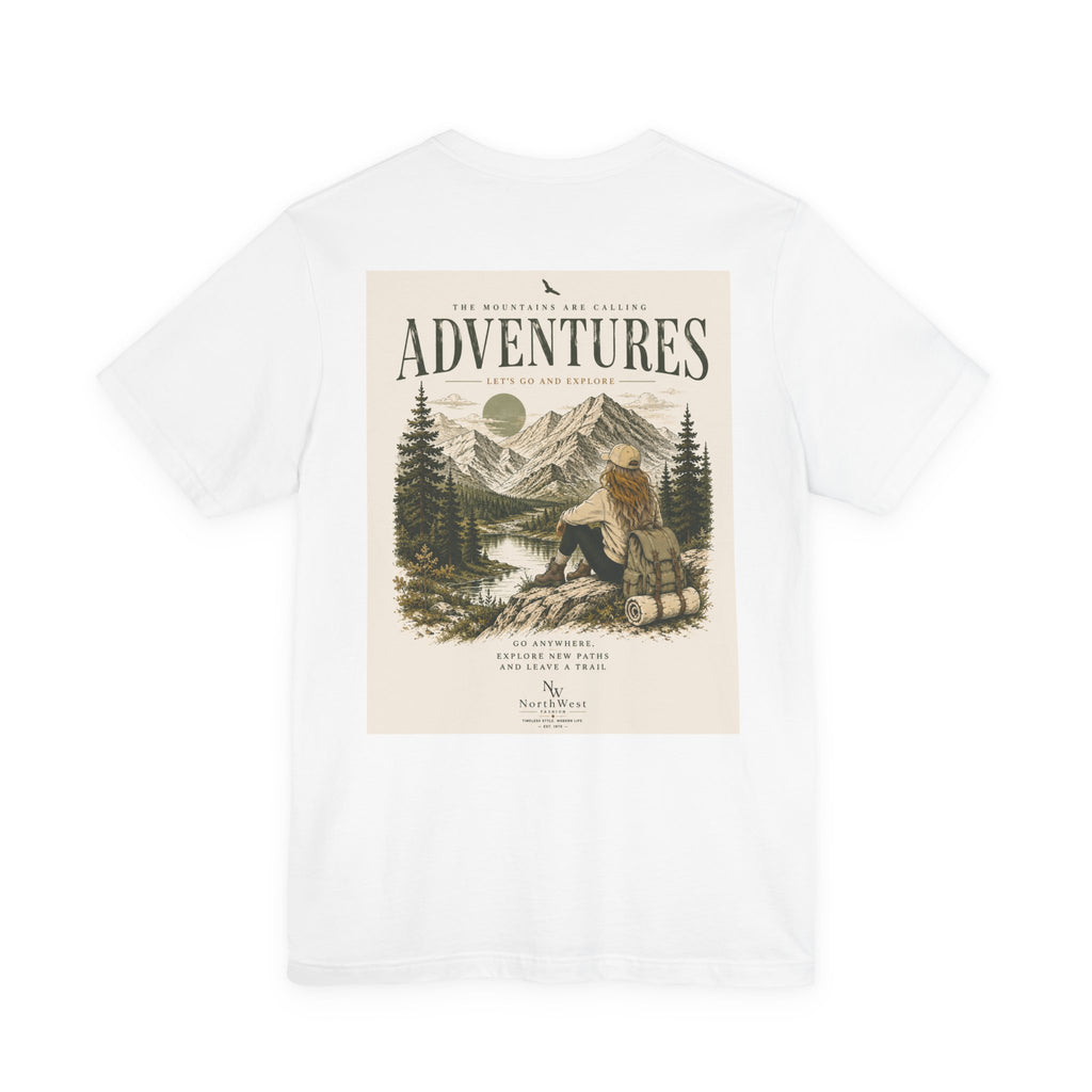 Adventures Hiking T-Shirt — "Let's Go and Explore" Vintage Outdoor Graphic Tee