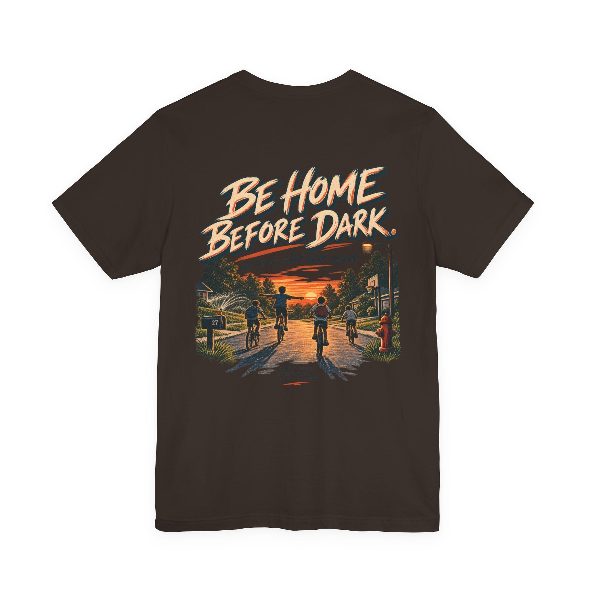 Be Home Before Dark T-Shirt — Vintage Kids Bike & Sunset Graphic Tee