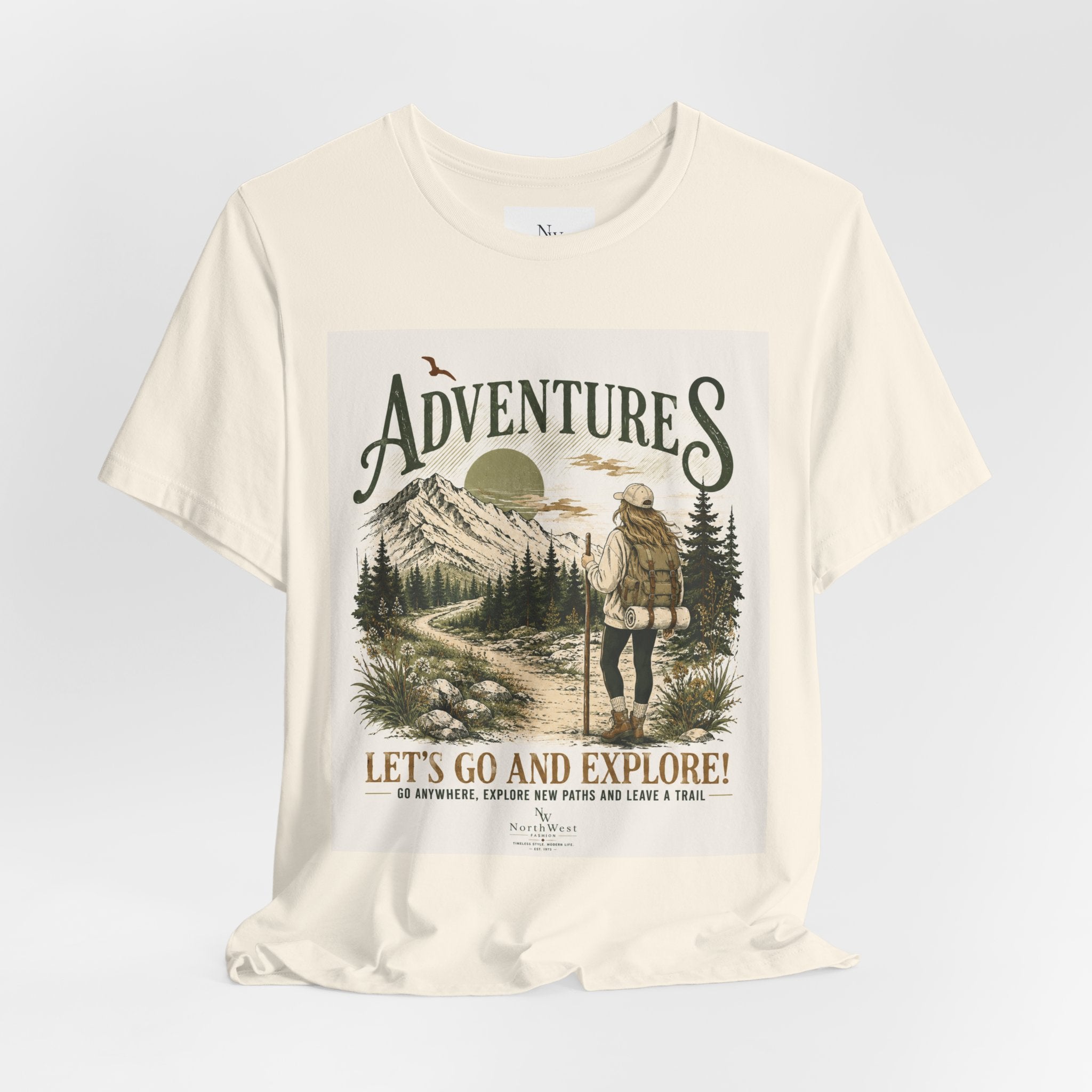Adventures Hiking T-Shirt — "Let's Go and Explore" Vintage Outdoor Graphic Tee