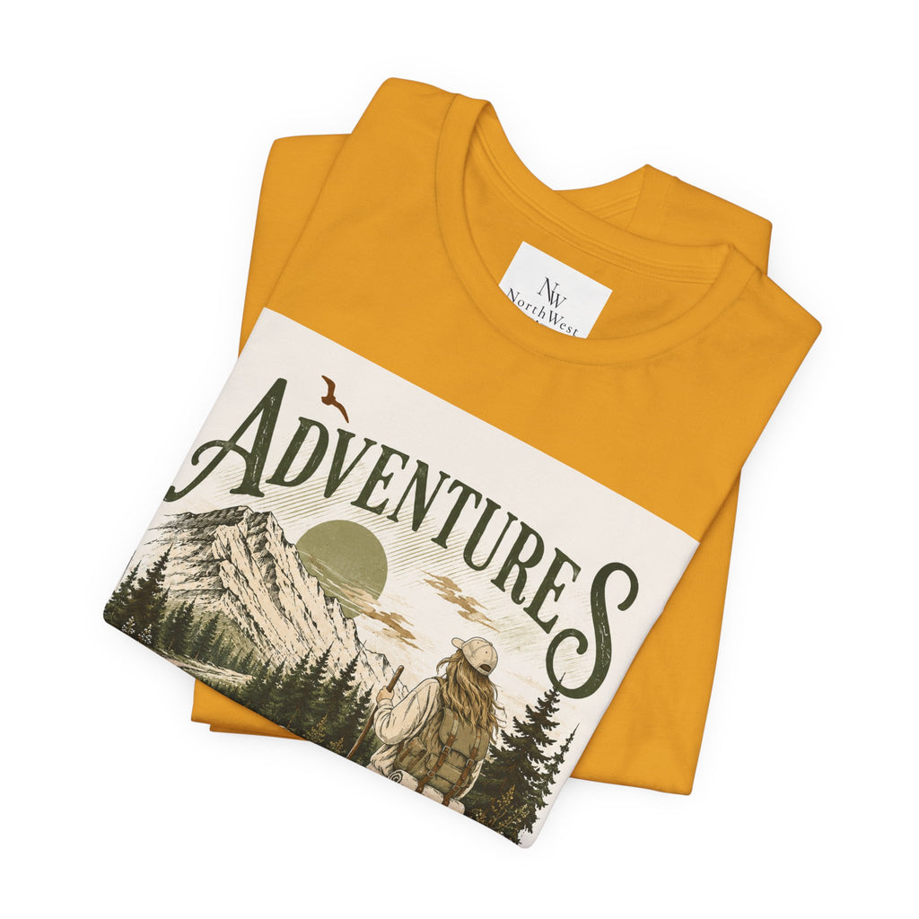 Adventures Hiking T-Shirt — "Let's Go and Explore" Vintage Outdoor Graphic Tee