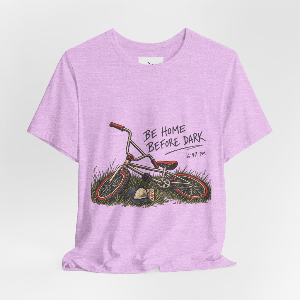 Be Home Before Dark T-Shirt — Vintage Kids Bike & Sunset Graphic Tee