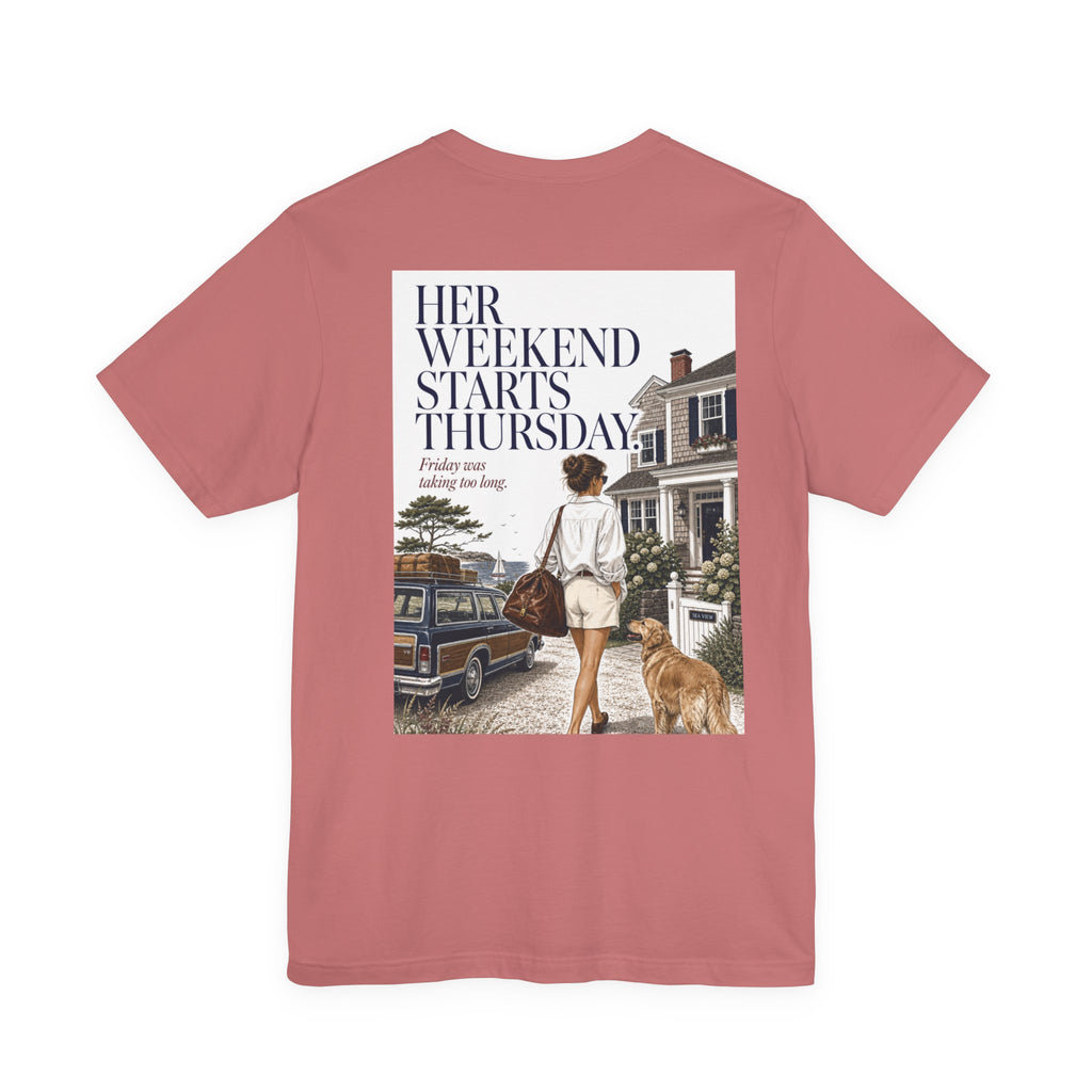 Her Weekend Starts Thursday Tee — 'Thursday, 4:17 PM' Coastal Vintage Graphic Shirt