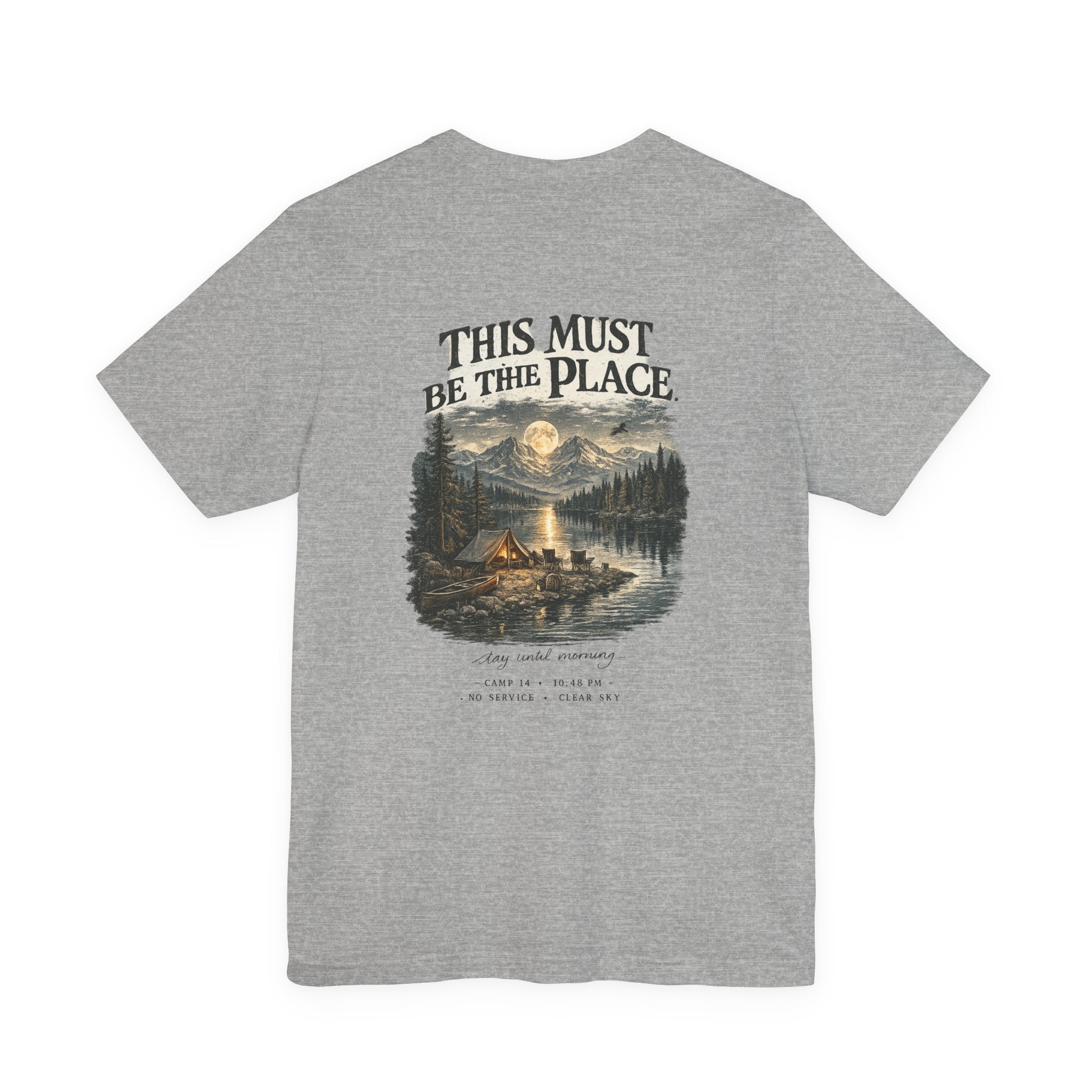 Campfire Adventure T-Shirt — “This Must Be The Place” Scenic Camping Tee