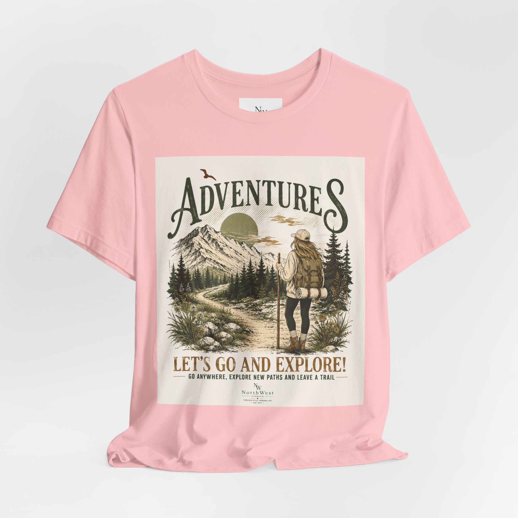 Adventures Hiking T-Shirt — "Let's Go and Explore" Vintage Outdoor Graphic Tee