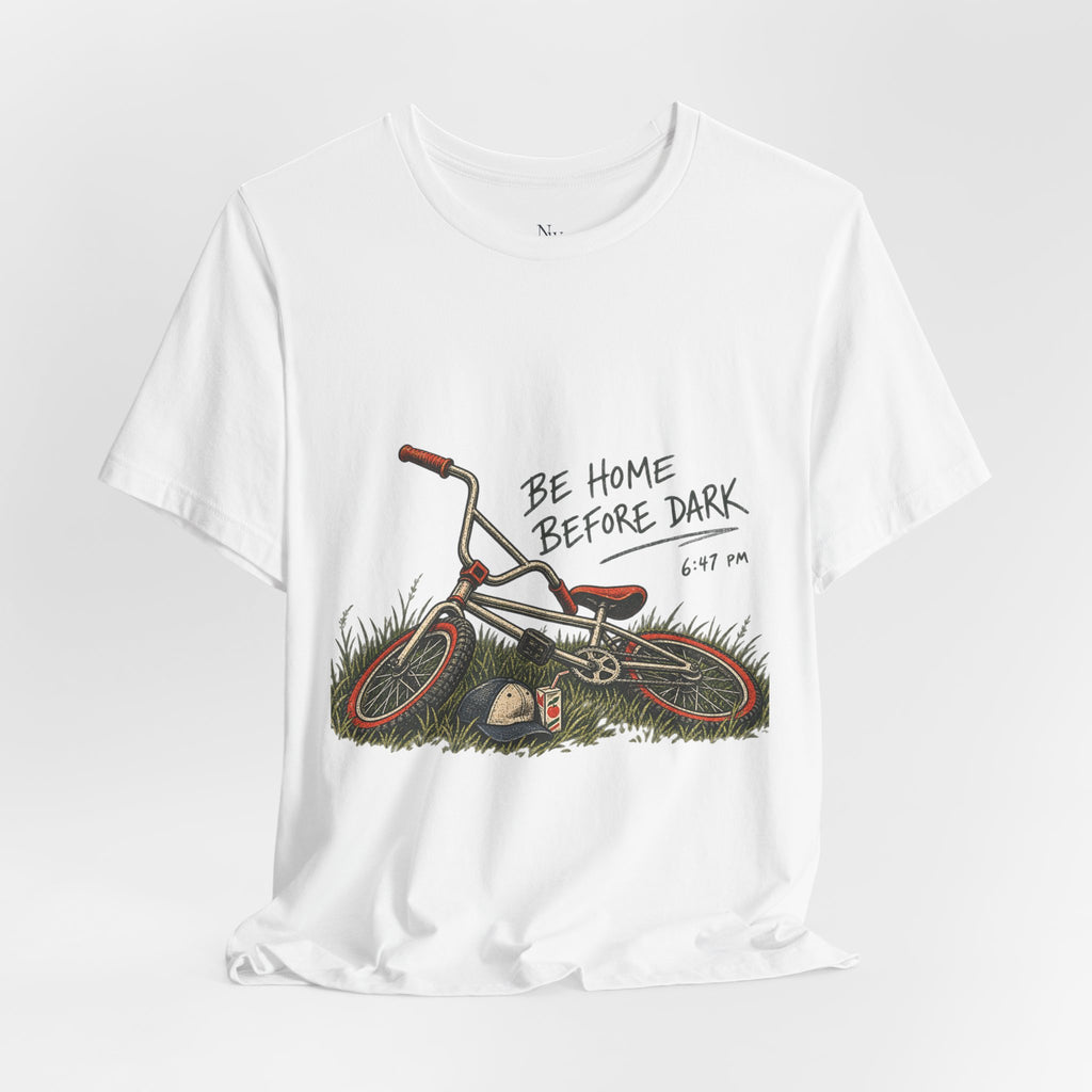 Be Home Before Dark T-Shirt — Vintage Kids Bike & Sunset Graphic Tee