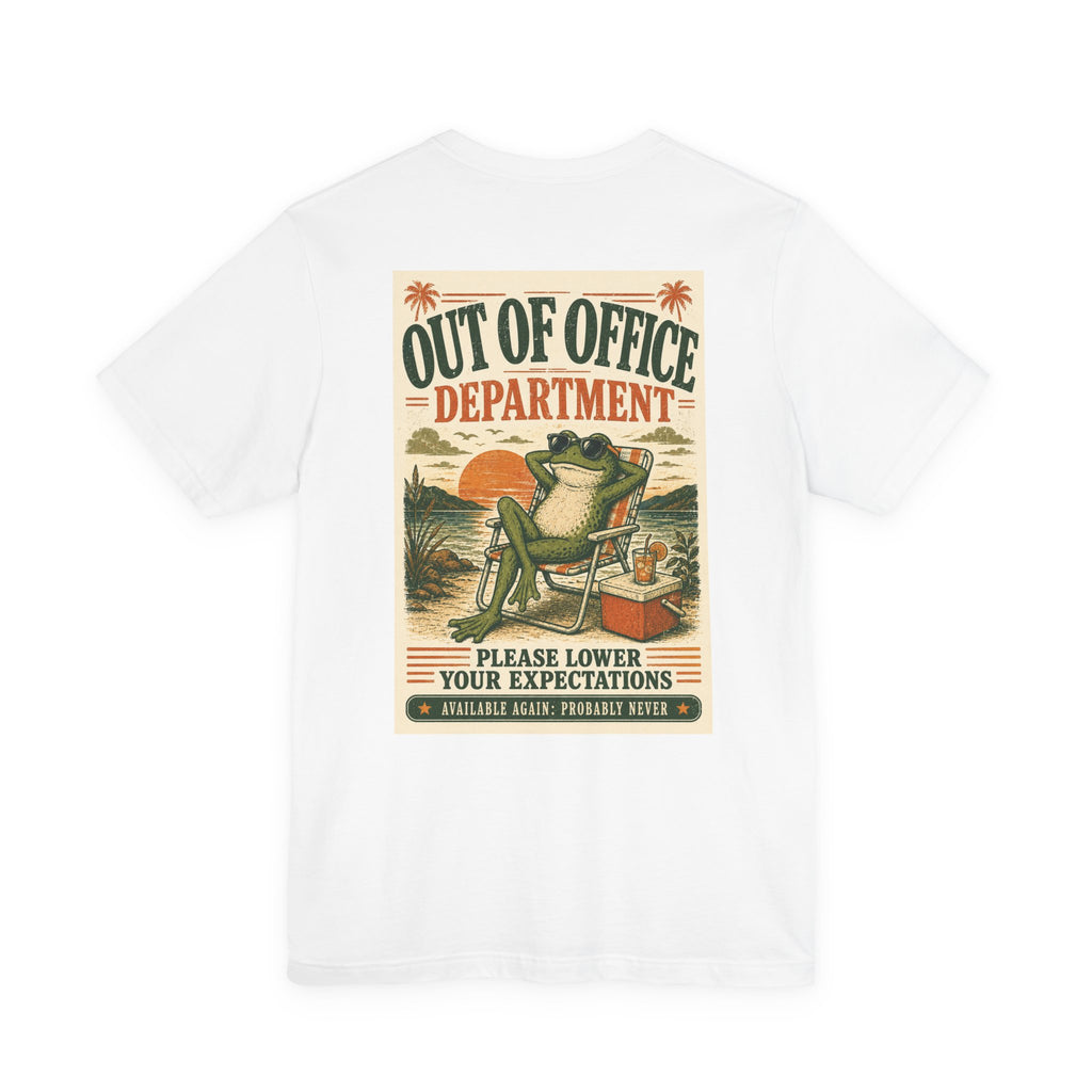 Out of Office Frog Tee — "Please Lower Your Expectations" Vacation T‑Shirt