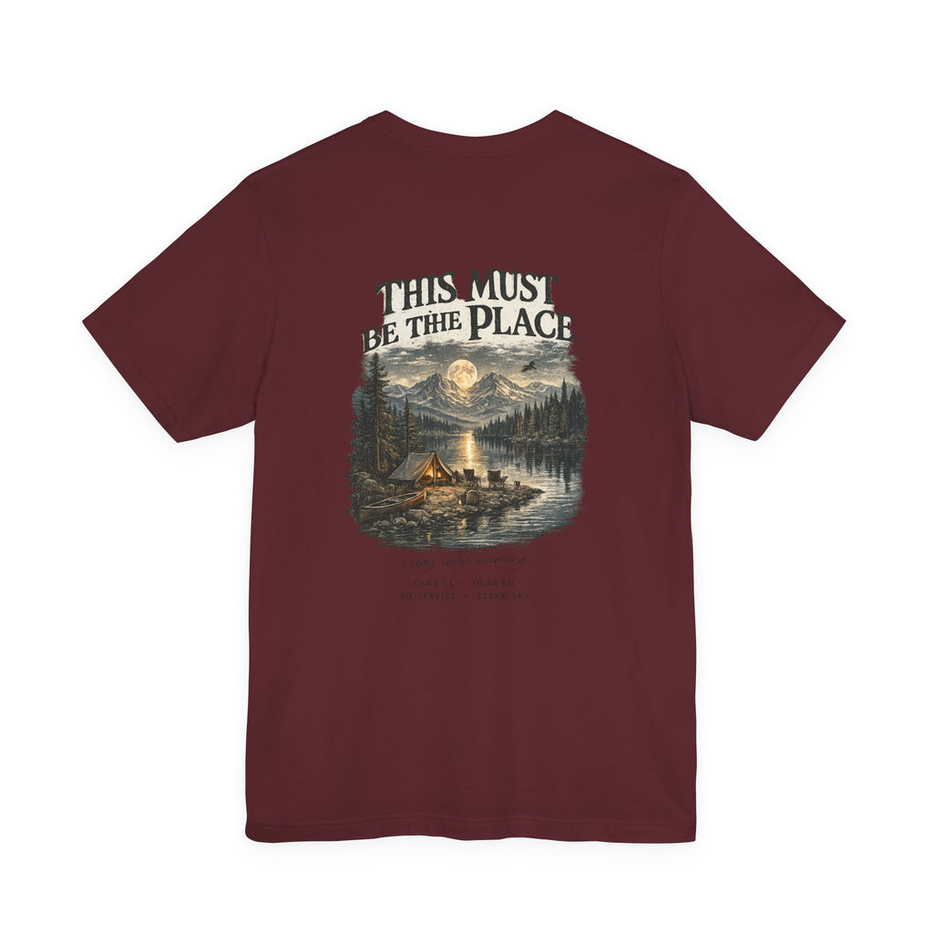 Campfire Adventure T-Shirt — “This Must Be The Place” Scenic Camping Tee