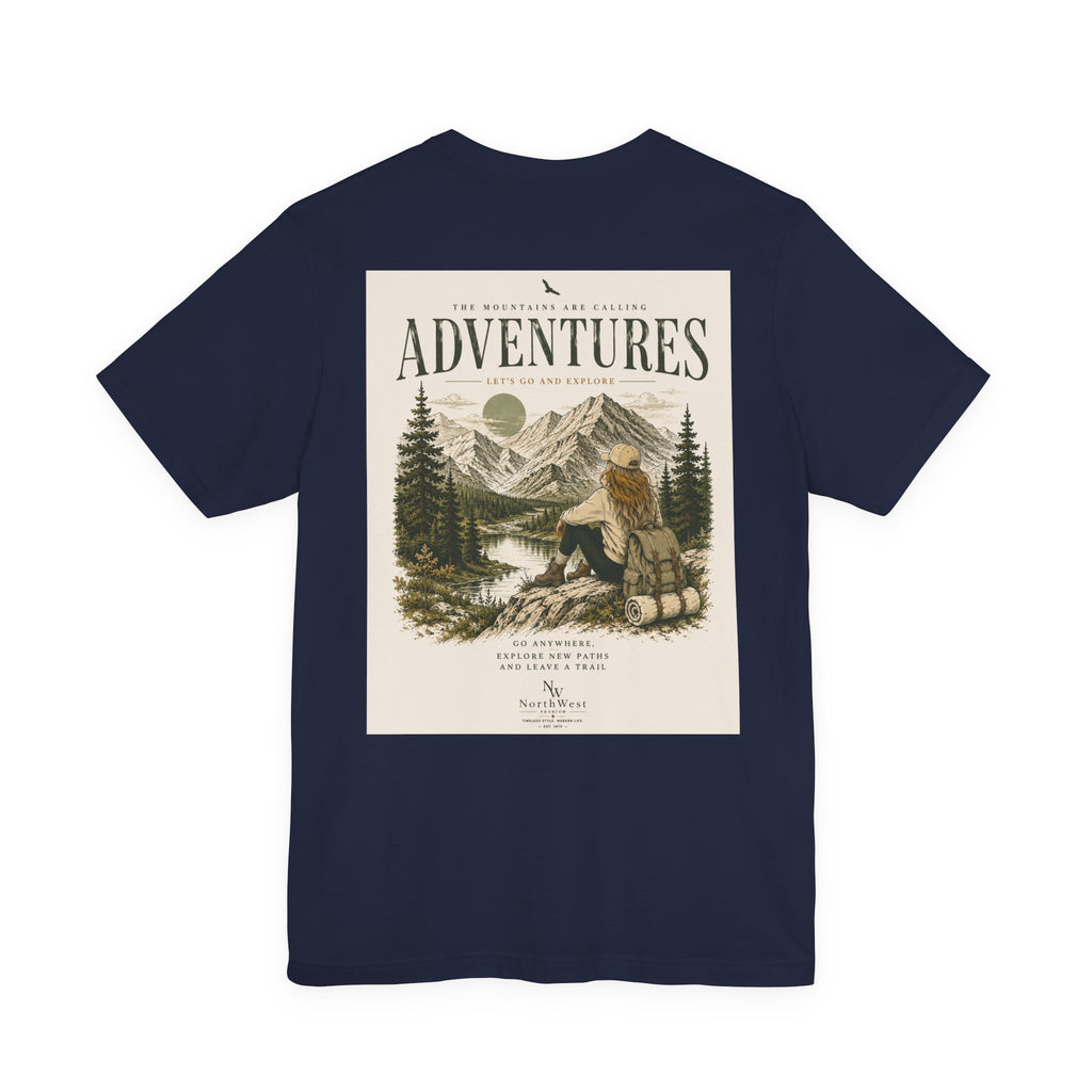 Adventures Hiking T-Shirt — "Let's Go and Explore" Vintage Outdoor Graphic Tee