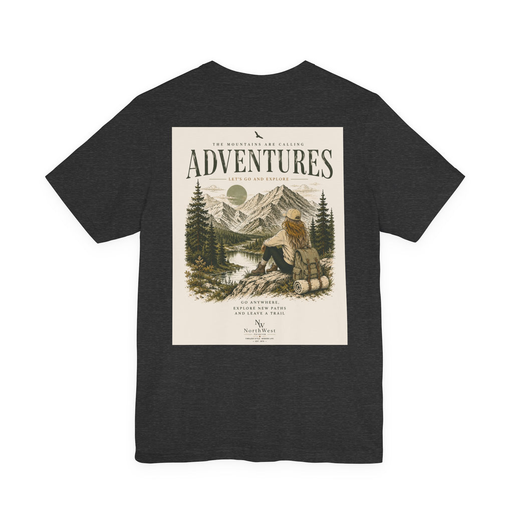 Adventures Hiking T-Shirt — "Let's Go and Explore" Vintage Outdoor Graphic Tee