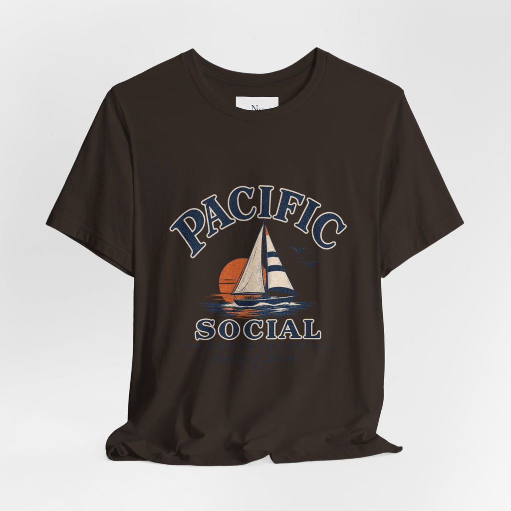 Pacific Social Sailboat Tee — Vintage Sunset Beach T-Shirt