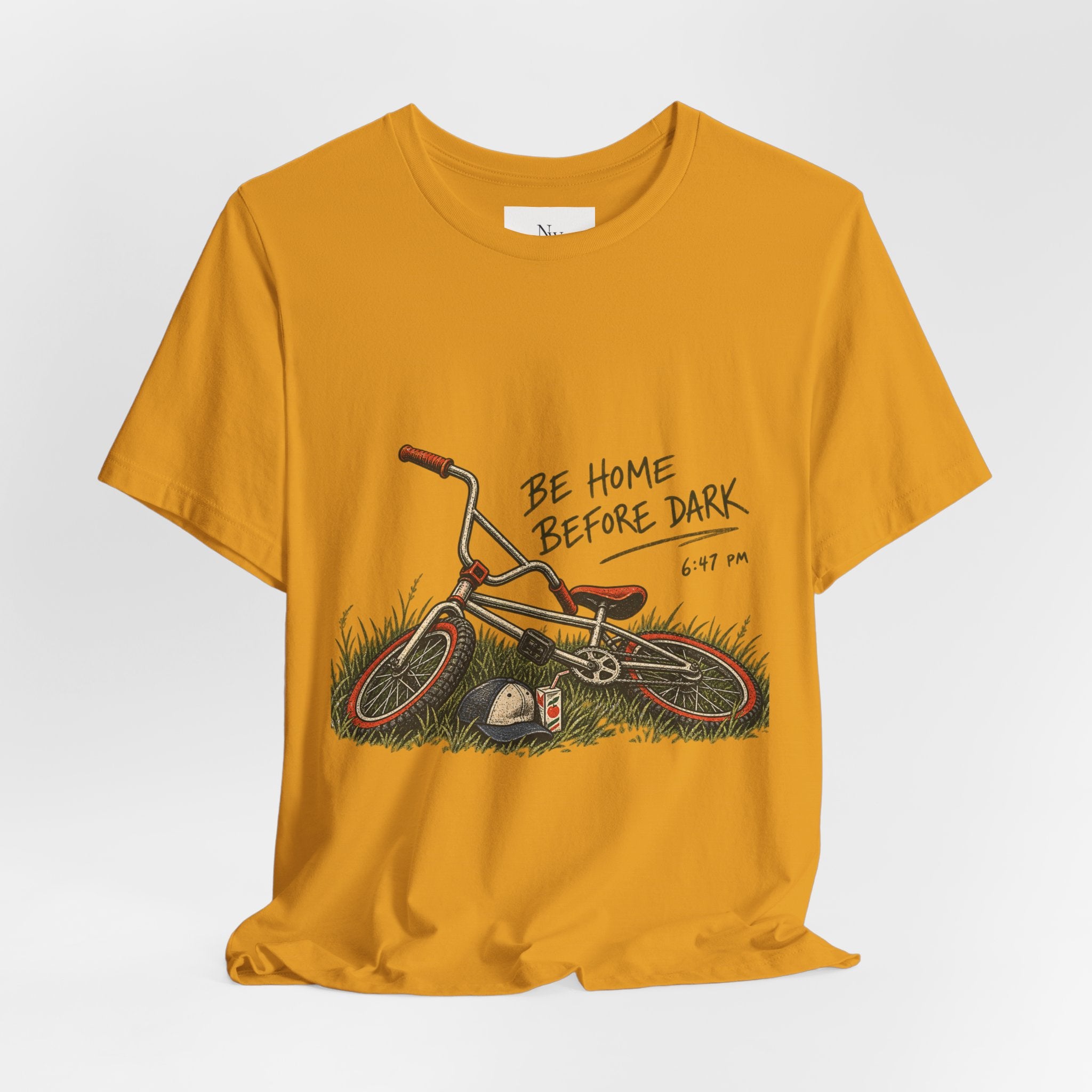 Be Home Before Dark T-Shirt — Vintage Kids Bike & Sunset Graphic Tee