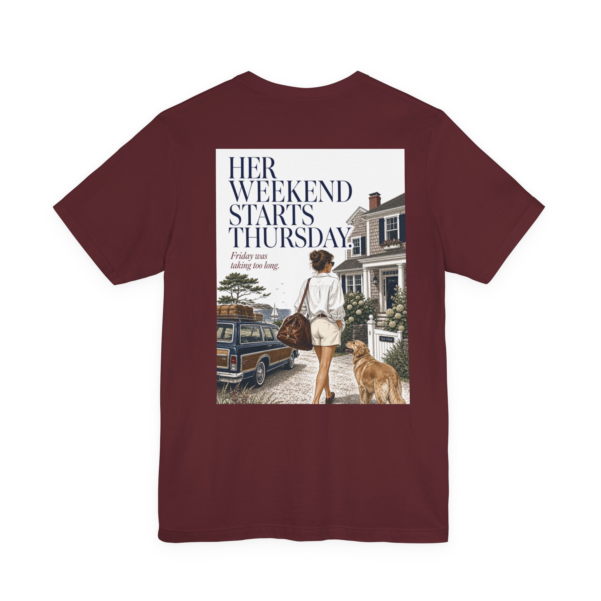 Her Weekend Starts Thursday Tee — 'Thursday, 4:17 PM' Coastal Vintage Graphic Shirt