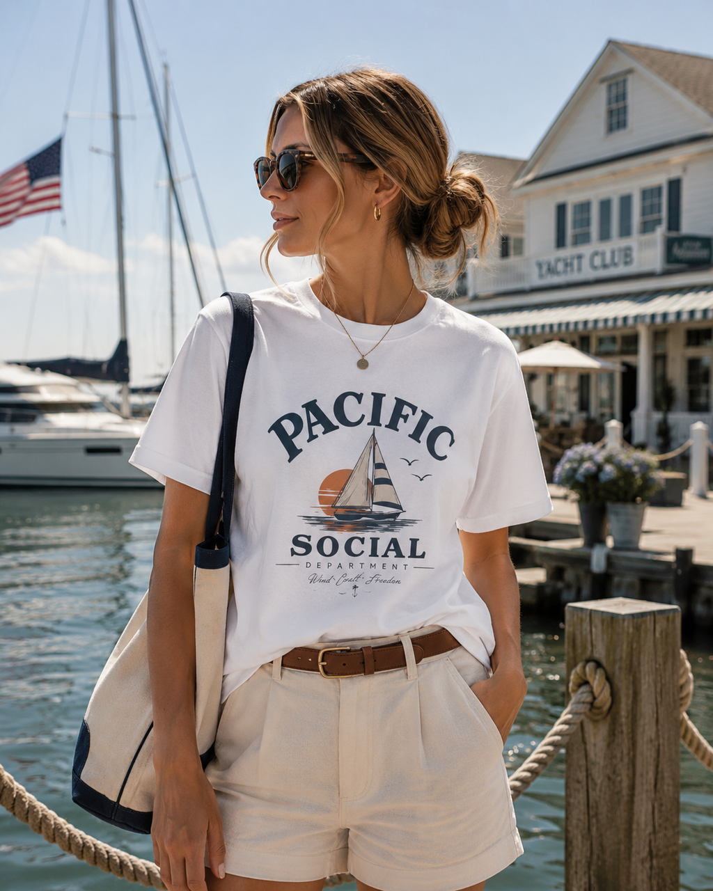 Pacific Social Sailboat Tee — Vintage Sunset Beach T-Shirt