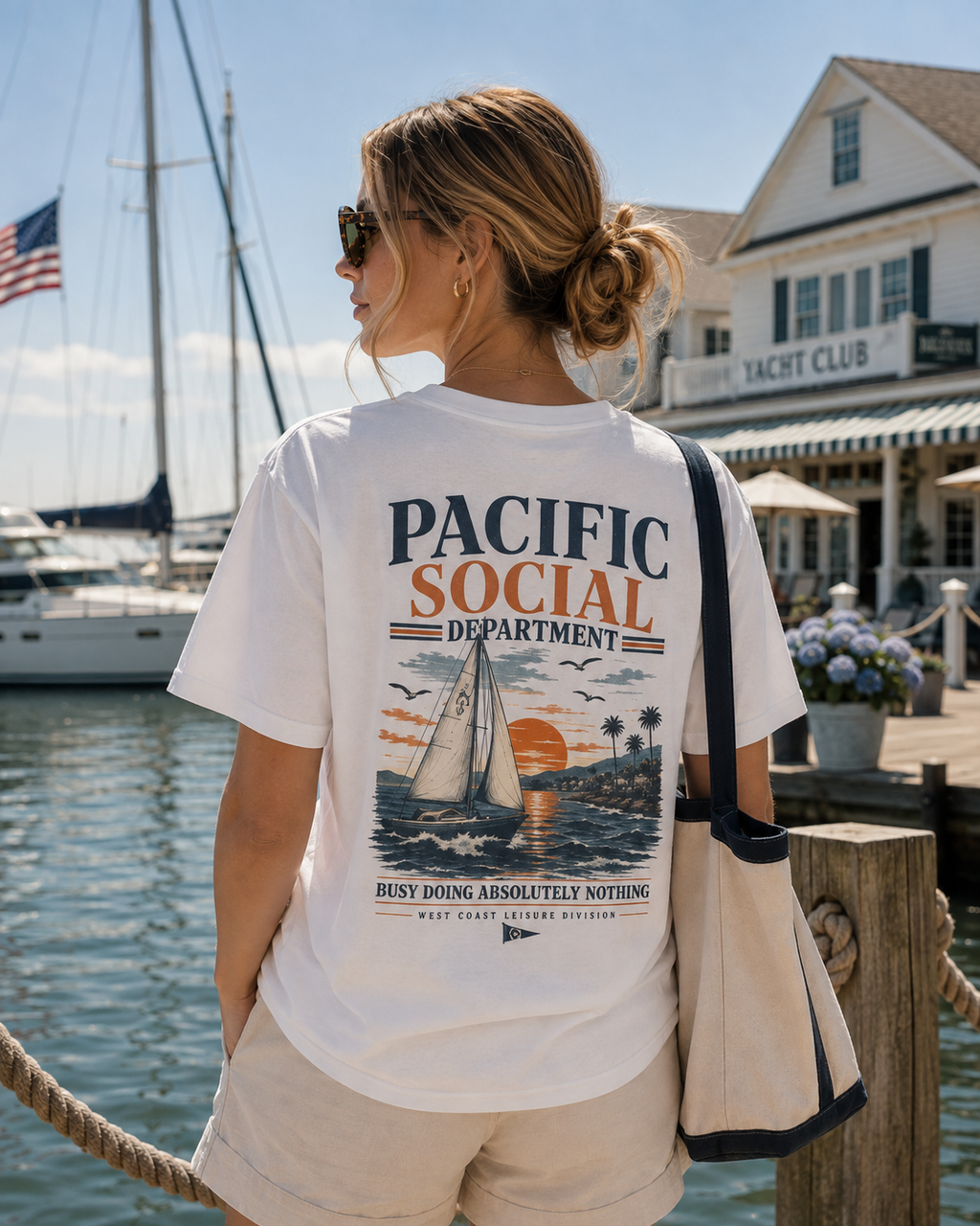 Pacific Social Sailboat Tee — Vintage Sunset Beach T-Shirt