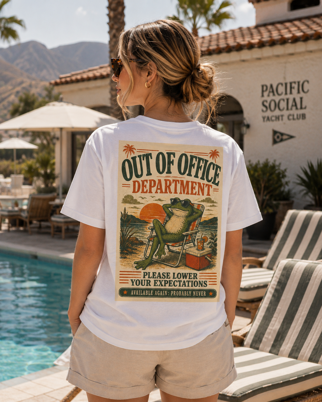 Out of Office Frog Tee — "Please Lower Your Expectations" Vacation T‑Shirt